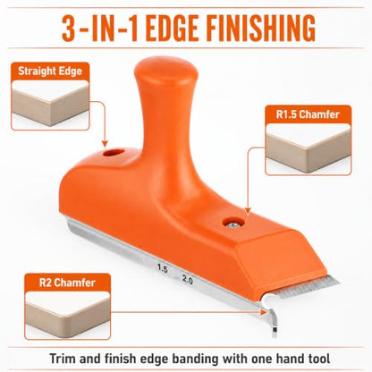 Edge Banding Trimmer, 3-in-1 R1.5/R2 Chamfer Cutter, Steel Blade