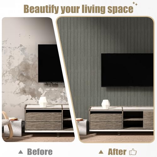 Thick Wood Slat Wall Panels, Modern 3D Peel and Stick, 15.75"x118" Self-Adhesive Accent Wall with Sound Dampening for TV Wall and Ceiling, Bedroom, Home Office, Dark Grey, 13 Sq Ft - color: Dark Grey