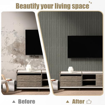 Thick Wood Slat Wall Panels, Modern 3D Peel and Stick, 15.75"x118" Self-Adhesive Accent Wall with Sound Dampening for TV Wall and Ceiling, Bedroom, Home Office, Dark Grey, 13 Sq Ft - color: Dark Grey