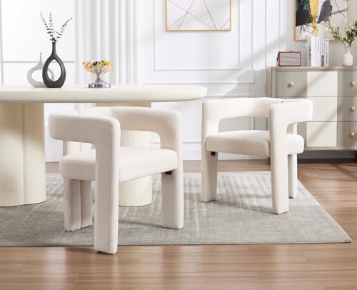 EALSON Modern Barrel Dining Chairs Set of 2 Linen Upholstered Fabric Kitchen Chairs with Open Back and Arms Comfortable Accent Chairs Side Chairs for Dining Room/Living Room, Beige - color: Beige, size: 2 PCS