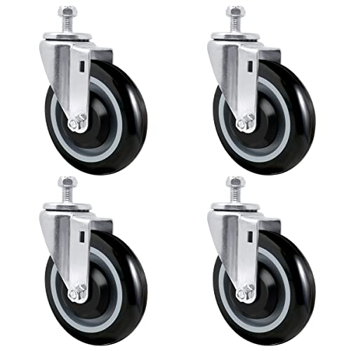 5" Casters Replacement Shopping Cart Wheels, Polyurethane Stem Casters Set of 4 Wheels for Cart Loading Capacity 1400lbs Total - style: 5 inch Black