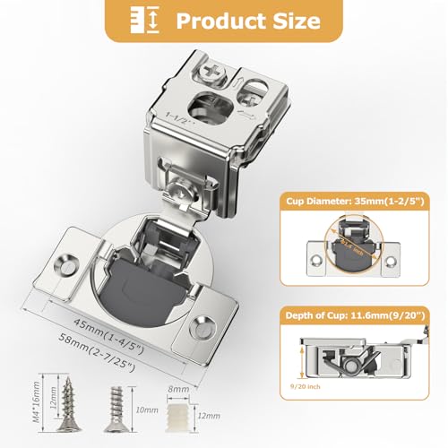 Furniware 60 Pieces 1-1/2 inch Overlay Soft Close Cabinet Hinges - color: Satin Nickel - 60 Pack, size: 1-1/2 Inch