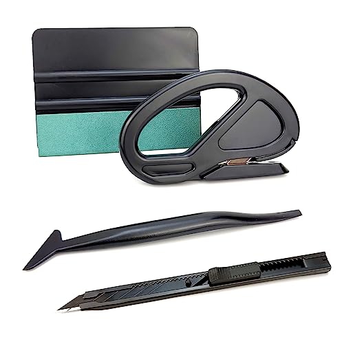 Car Vinyl Wrapping Tools Glass Tinting Kit, Window Film Application Kit, Wallpaper Smoothing Tools with Felt Squeegee, Safety Vinyl Cutter, Retractable 9mm Utility Knife, and Edge Wrapping Squeegee - color: basic set