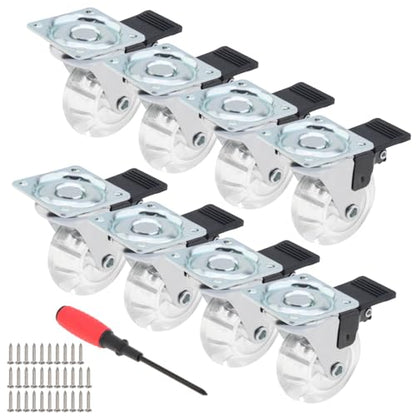 2 Inch Caster Wheels Set of 8, Crystal Swivel Casters with Brake