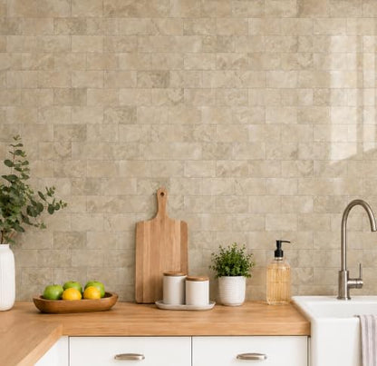 Peel and Stick Subway Tile Backsplash, 10 Sheets 11.8''x11.8'' Beige Stone-Look 3D Wall Tiles, Thick & Strong Adhesive, Heat Resistant & Waterproof Stick On Tiles for Kitchen, Bathroom - color: Beige Stone Rock