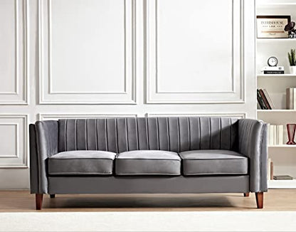 Container Furniture Direct Modern Luxury Velvet Couches for Living Room with High Density Foam, Soft Fabric Upholstery, Removable Cushions and Solid Wood Legs, 3 Piece Set Chair, Loveseat & Sofa, Grey - color: Grey, size: 3 Piece Set