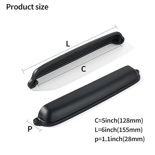 khtumeware 10 Pack Matte Black Cup Pulls 5 Inch Center to Center - Cabinet & Drawer Handles for Kitchen Hardware - color: Matte Black, size: 5"(128mm) Hole Center
