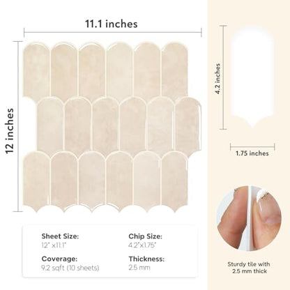 Vamos Tile Thicker Peel and Stick Backsplash Tile,Pinkish Beige,10-Sheet - color: Pinkish Beige With Beige Grout