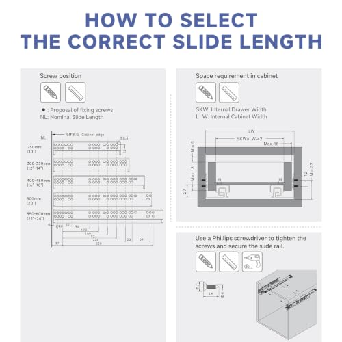 6 Pair 24 Inch (600mm) Undermount Soft Close Drawer Slides - size: 24 Inch-6 Set