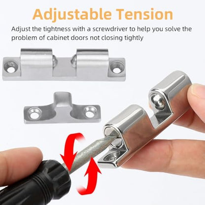 2Pcs Cabinet Door Catch, Solid Stainless Steel Adjustable Ball Tension Roller Catch Cabinet Door Double Ball Tension Catch with Screws for Ship Yacht RV (70MM) - size: 70MM