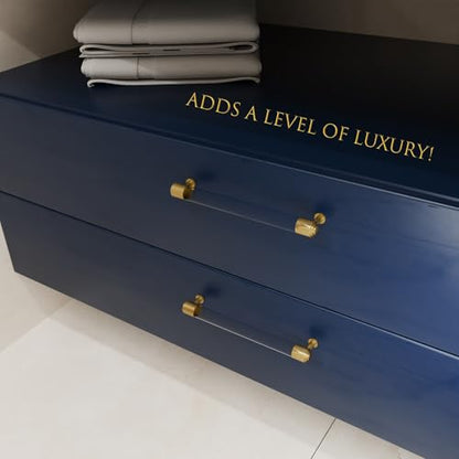 Modern Brass and Acrylic Kitchen Cabinet Pulls 3 Inch Hole Center 4Pack Elegant Gold Drawer Handle Charming Dresser Knob for Closet Cupboard Wardrobe Laundry Room Bathroom - size: Double Hole: 3 Inch