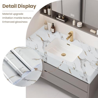 Marble Contact Paper Gold Peel and Stick Wallpaper for Kitchen Countertop - color: Gold/White, size: 17.7" x 78.7"