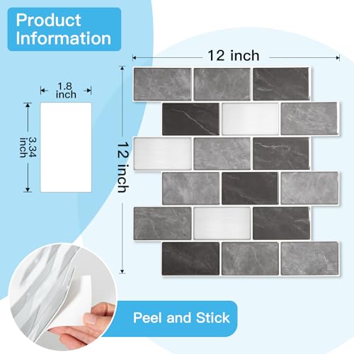 Art3d 10-Pack Subway Tiles Peel and Stick Backsplash, Granite, 12 x 12 Inch - color: Granite
