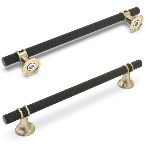 10 Pack 7-1/2 Inch Cabinet Pulls knurled Matte Black and Brushed Gold Kitchen Cabinet Handles Aluminum and Zinc Alloy Drawer Pulls Solid Cabinet Hardware - color: Black and Brushed Gold Knurled, size: 7-1/2'' Hole Center(192mm)