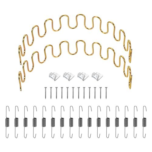 uxcell 2Pcs 17.7" Upholstery Spring Replacement Kit, Carbon Steel Sagging Cushions Repair Kit Arch Spring with Balance Hooks, S Spring Clips, Screws for Sofa Recliner Chair, Gold - color: Gold, size: 17.7"
