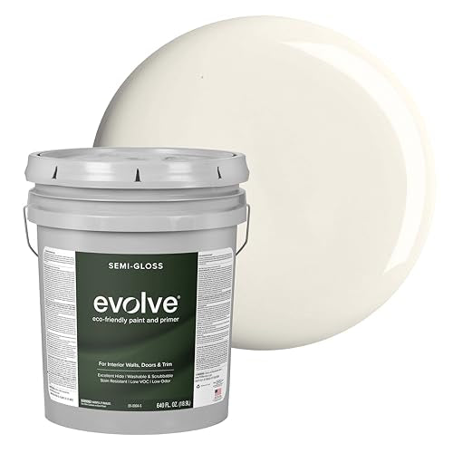 Evolve Interior Paint & Primer, Four Sheens, 1-Gallon & 5-Gallon, Designer Curated Color Palette – One-Coat Coverage, Excellent Hide, Low VOC, Low Odor, Washable Paint for Walls, Ceilings & Trim - Semi-Gloss Sheen (Alabaster White, 5-Gallon (640 fl. Oz.))
