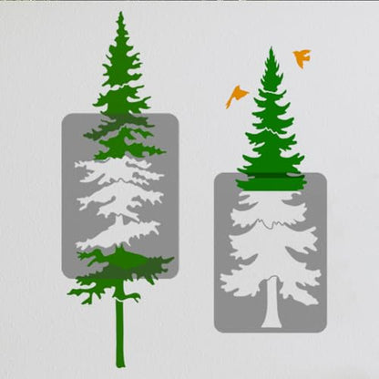 9Pcs Spliced Christmas Pine Trees & Deers Large Wall Stencils A4 Size Plastic Reusable Tree Templates for Painting on Wood Wall Fabric Glass Furniture, Christmas DIY Home Decor Stencils - style: Pine Tree B