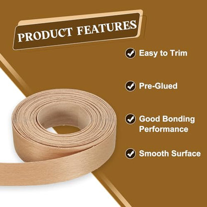 uxcell 1 Inch x 13ft Wood Veneer Edge Banding, Pre-Glued Flexible Beech Edging Strips, Iron on with Hot Melt Adhesive Wood Tape for Cabinet Repair and Furniture Restoration - size: 1 Inch x 13ft