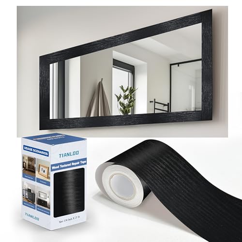 TIANLDD 27 FT Wood Grain Wallpaper Border, Removable Waterproof Mirror Border Peel and Stick,Bathroom Mirror Frame Border.（Black） - color: Black, size: 3.94 inches x 27 feet
