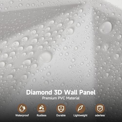 INMOZATA 3D Wall Panels, Diamond Textured PVC Accent Wall Panels - color: B_White