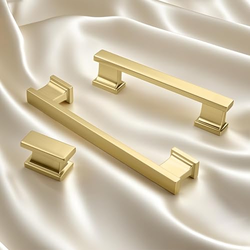 KNOBWELL 6 Pack Brushed Gold Solid Cabinet Pulls 7-9/16 Inch(192mm) Hole Center Kitchen Cabinet Handles,Cabinet Hardware for Cupboard Drawer Pulls - color: Brushed Gold, size: Hole Center：7-9/16 inch（192mm）