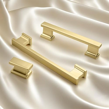 KNOBWELL 6 Pack Brushed Gold Solid Cabinet Pulls 7-9/16 Inch(192mm) Hole Center Kitchen Cabinet Handles,Cabinet Hardware for Cupboard Drawer Pulls - color: Brushed Gold, size: Hole Center：7-9/16 inch（192mm）