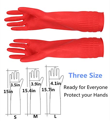 Latex Cleaning Gloves for Kitchen Dishwashing & Cleaning Cloth | Waterproof & Reusable, 2 Pair Pack (4 Red Gloves)