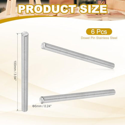 PATIKIL 6mm x 100mm Dowel Pin Stainless Steel, 6 Pcs 304 Stainless Steel Pegs Shelf Pins Rod Support Metal Fasten Elements for Shelves Furniture Fixing Component, Silver - size: 6mm x 100mm