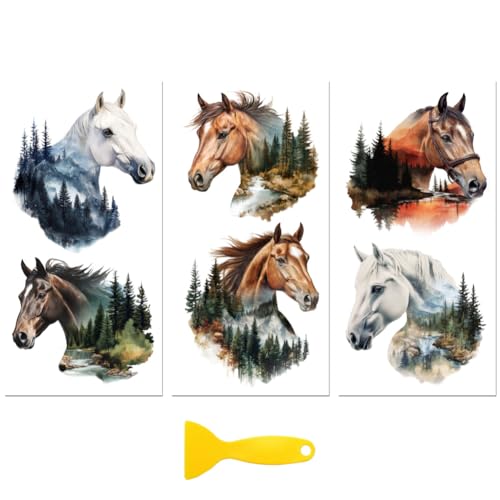 Peacoblue Horse Landscape Rub On Transfers for Furniture 6"x12" - style: Landscape with Horse Silhouette