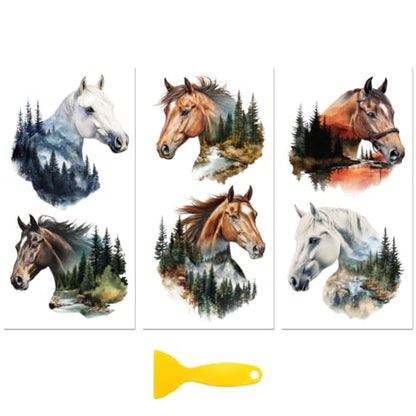 Peacoblue Horse Landscape Rub On Transfers for Furniture 6"x12" - style: Landscape with Horse Silhouette