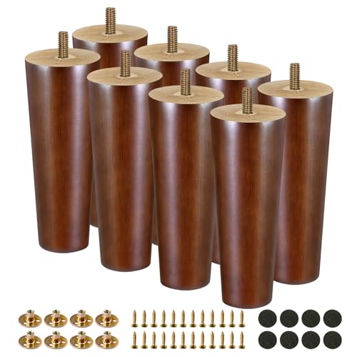 FoDau770 Rubber Wood Legs 6", Straight Taper, 5/16"-18 Thread, Brown, 8pcs - color: Brown, size: 6 Inch - Straight (90°)