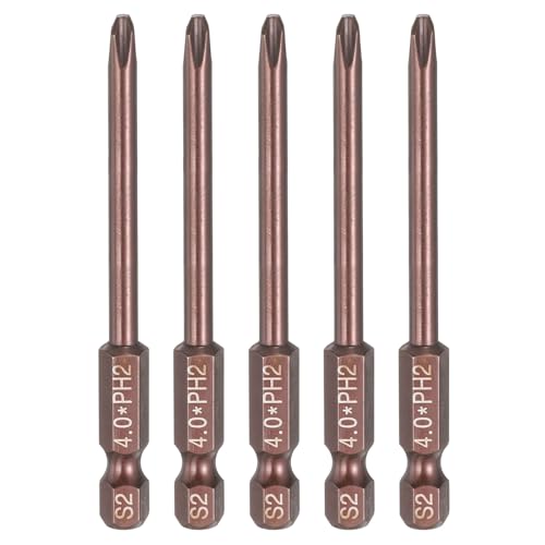 HARFINGTON 5pcs #2 Phillips Screwdriver Bit PH2 1/4" Hex Shank 3" (75mm) Long 0.16" Rod Magnetic Cross Head Drive Drill Bits S2 Steel Industrial Screw Driver Electric Power Tool, Brown - size: PH2 x 3" x 0.16"
