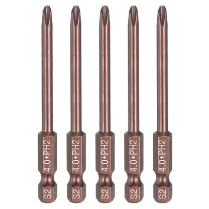 HARFINGTON 5pcs #2 Phillips Screwdriver Bit PH2 1/4" Hex Shank 3" (75mm) Long 0.16" Rod Magnetic Cross Head Drive Drill Bits S2 Steel Industrial Screw Driver Electric Power Tool, Brown - size: PH2 x 3" x 0.16"
