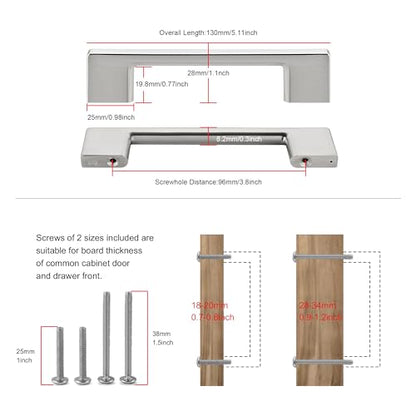 TUNNY 10 Pack Classic Cabinet Handles-3.8"/96mm Screw Spacing Matte Nickel Brushed Furniture Hardware Handles for Kitchen Cabinets Bedroom Cabinet Pull - color: Brushed Nickel, size: 3.8"(96mm)Hole Center