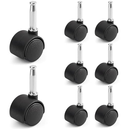 BBTO 8 Pcs 1.5 Inch M8 Swivel Stem Casters Wheels Replacement, M8 Grip Neck Stem Caster, Heavy Duty 360° Standing Desk Wheels, No Noise, Black Nylon, for Cart Furniture Table Cabinet Shelf - size: 1.5 Inch X M8 x 30 mm, style: Grip Neck, No Brake