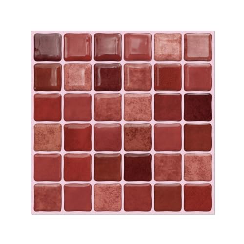3D Mosaic Peel and Stick DIY Wall Backsplash Tiles (24, Burgundy) - color: Burgundy