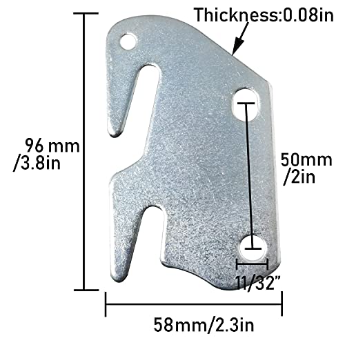 2pcs Iron Bed Frame Hooks Wooden Bed Rail Hook Plates 3.8x2.3x0.08 Inches for Headboard Replacement Hanging Piece