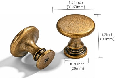 1-1/4 Inch(32mm) Diameter 10 Pack Antique Brass Cabinet Knobs Solid Heavy Duty Cabinet Hardware for Drawers Dressers Bathrooms - color: Antique Brass, size: 1-1/4 Inch(32mm)Diameter