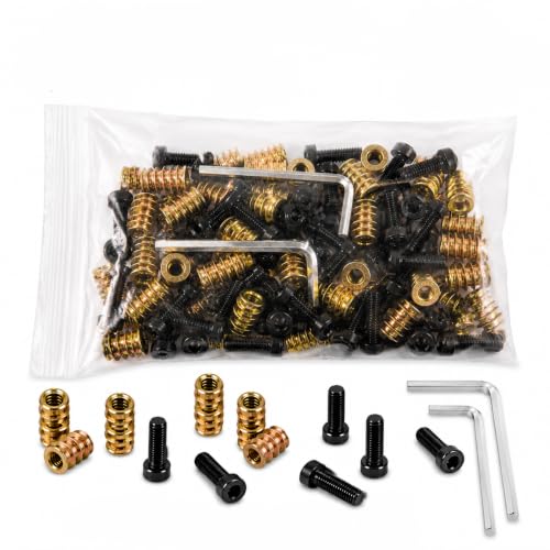 32 Sets Threaded Inserts for Wood with Bolts, 1/4-20 Furniture Insert Nuts Kit, Heavy Duty Screw Inserts for Wood, Metal Threaded Inserts for Furniture Repair, Bed Frame, Chairs, Cabinets