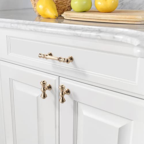 Asidrama 10 Pack 3 Inch(76mm) Brushed Brass Kitchen Cabinet Handles, Gold Cabinet Pulls Kitchen Cabinet Hardware for Cupboard Drawer Pulls - color: Brushed Brass, size: 3" Hole Center, style: 10 Pack