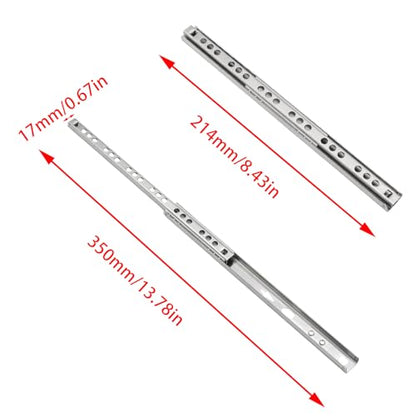 2Pcs 214mm/8.43" Silver Stainless Steel Drawer Slides (1 Pair) - size: 214mm/8.43"