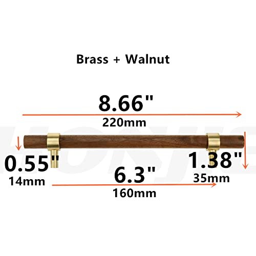 Drawer 8.66"/220mm Pulls Brass Walnut for Kitchen Cabinet Handle - size: L8.66" H6.3" Two Hole