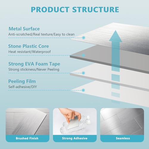 Vamos Tile 100-Pack Peel and Stick Backsplash Tile,3" x 6" Subway Tile - color: Brushed Stainless