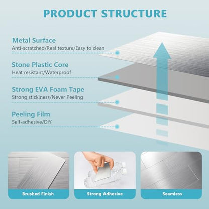 Vamos Tile 100-Pack Peel and Stick Backsplash Tile,3" x 6" Subway Tile - color: Brushed Stainless