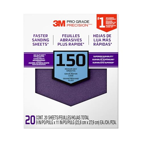 3M Pro Grade Precision Faster Sanding Sheets, 150 Grit, 11 x 9 in (20 Pack) - size: 1-Pack (20 Sheets)