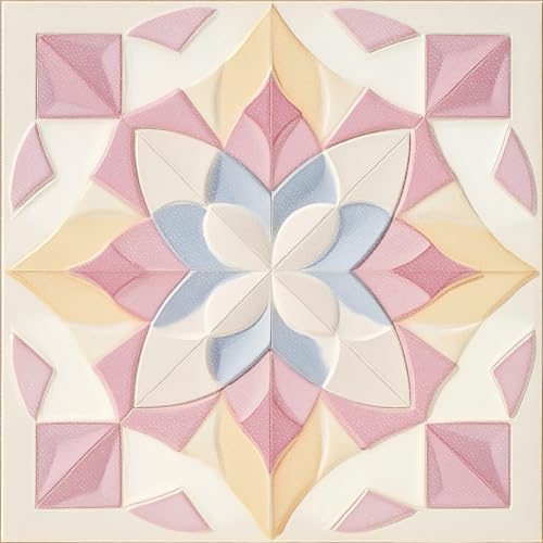 HOMETITUTE Pink Geometric Floral Peel Stick Vinyl Floor Tile 12x12 Inch - style: Pastel Floral Look