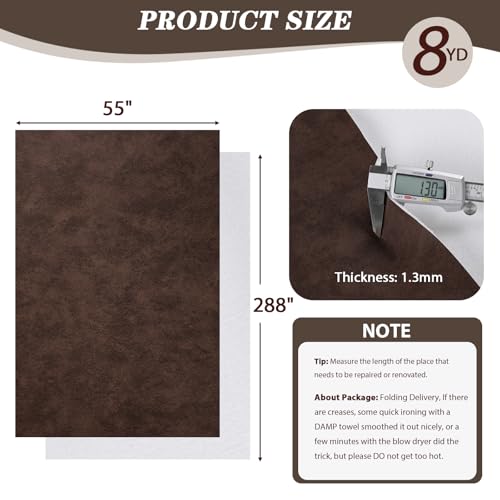 Faux Leather Vinyl Upholstery Fabric by The Yard, 55" W 1.3mm Thick Soft Anti-Scratch Durable Marine Vinyl Fabric Synthetic Leather for Sofa Bags Chairs Car Seats DIY Crafts, 8 Yards (Brownish Red) - color: Brownish Red, size: 8 Yards