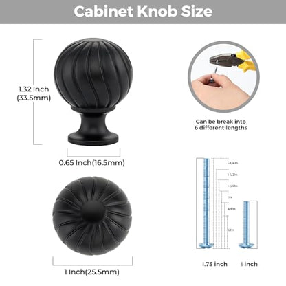 12 Pack Black Cabinet Knobs, 1 Inch Round Dresser Drawer Knobs - color: Black