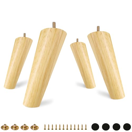 FoDau770 Rubber Wood Legs 6", Slant Taper, 5/16"-18 Thread, 4pcs - color: Varnish, size: 6 Inch - Slanted (80°)