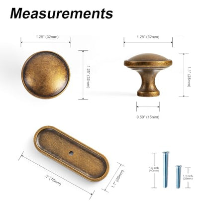 6Pack Antique Brass Cabinet Knob with Backplate Round Drawer Knob - color: Antique Brass, style: Recessed Edge